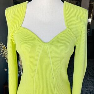 Long sleeve lime green sweetheart neckline ribbed top